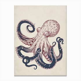 Sepia Red Navy Blue Gradient Octopus Canvas Print