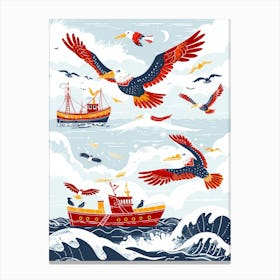 Eagles Flying Over The Sea Canvas Print