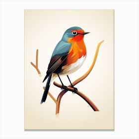 Colourful Geometric Bird European Robin 2 Canvas Print