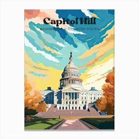 Capitol Hill Us Political Digital Travel Art Canvas Print