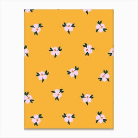 Little Blossom Floral Print - Pink and Yellow Canvas Print