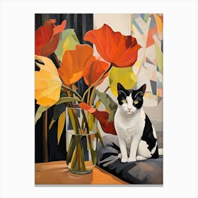 Calla Lily Flower Vase And A Cat, A Painting In The Style Of Matisse 2 Canvas Print