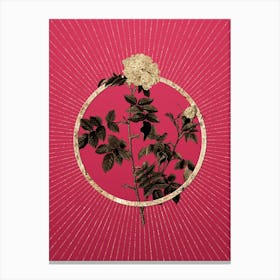 Gold Pink Rosebush Glitter Ring Botanical Art on Viva Magenta n.0241 Canvas Print