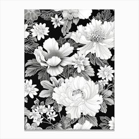 Great Japan Hokusai Monochrome Flowers 137 Canvas Print