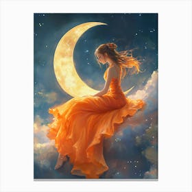 Beautiful Girl And The Moon Canvas Print