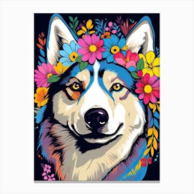 Siberian Husky Portrait With A Flower Crown, Matisse Painting Style 2 Canvas Print