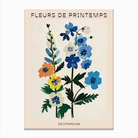 Spring Floral French Poster  Delphinium 2 Canvas Print