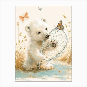 Polar Bear Cub Playing With A Butterfly Net Storybook Illustration 4 Canvas Print