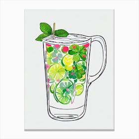 Clover Club Minimal Line Drawing With Watercolour Cocktail Poster Canvas Print