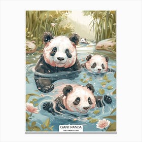 Giant Panda Family Swimming In A River Poster 2 Canvas Print