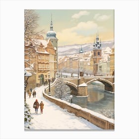 Vintage Winter Illustration Prague Czech Republic 6 Canvas Print
