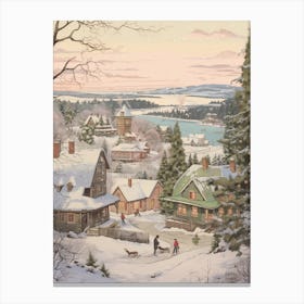 Vintage Winter Illustration Rovaniemi Finland 1 Canvas Print