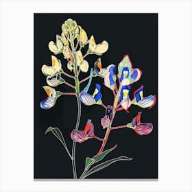 Neon Flowers On Black Bluebonnet 2 Canvas Print