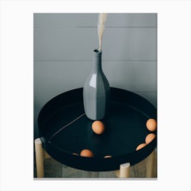 Black Tray With Eggs Canvas Print