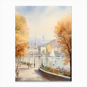 Geneva Switzerland In Autumn Fall, Watercolour 1 Canvas Print