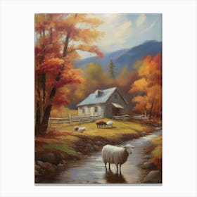 Sheep In The Stream Canvas Print