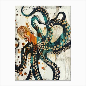 Octopus Painting Gold Blue Effect Collage 2 Canvas Print