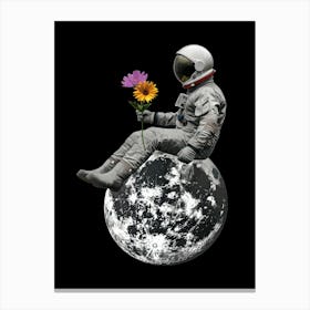Astronaut With Flowers On The Moon Canvas Print