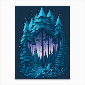 A Fantasy Forest At Night In Blue Theme 88 Canvas Print