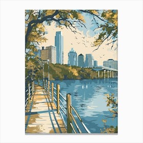 Duotone Illustration Lady Bird Lake And The Boardwalk 3 Canvas Print