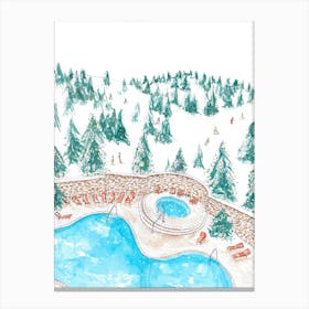 Christmas Ski Resort Blue & Green Canvas Print