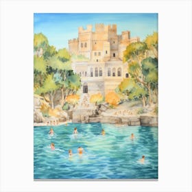 Swimming In Rhodes Greece 2 Watercolour Canvas Print