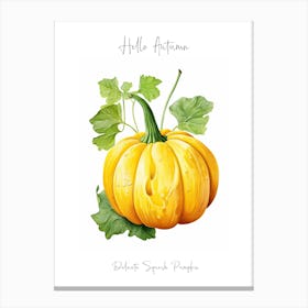 Hello Autumn Delicata Squash Pumpkin Watercolour Illustration 4 Canvas Print