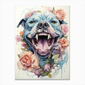 Blue Dog With Roses Canvas Print