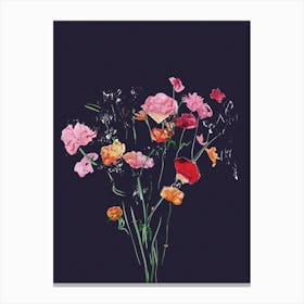 Dark Flowers In A Vase Collage Roses Pink and Red Canvas Print