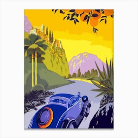 Greece By Car, Vintage Travel Poster Canvas Print