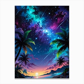 Starry Sky With Palm Trees Canvas Print