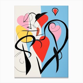 Abstract Heart Lines And Block Colours Blue Pink Canvas Print