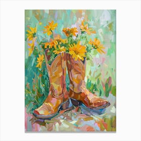 Cowboy Boots And Wildflowers Golden Ragweed Canvas Print