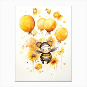 Bee Flying With Autumn Fall Pumpkins And Balloons Watercolour Nursery 2 Canvas Print