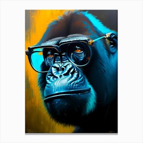 Gorilla In Glasses Gorillas Bright Neon 1 Canvas Print