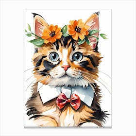 Calico Kitten Wall Art Print With Floral Crown Girls Bedroom Decor (14)  Canvas Print