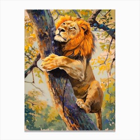 Southwest African Lion Climbing A Tree Fauvist Painting 4 Canvas Print