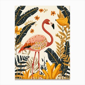 Greater Flamingo And Banana Plants Boho Print 1 Canvas Print