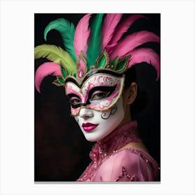 A Woman In A Carnival Mask, Pink And Black (52) Canvas Print