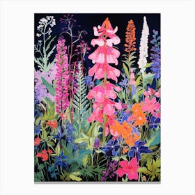 Tall Wildflowers At Night Screen Print 1 Canvas Print