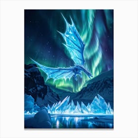 An Impressive Ice Dragon Cracked Pixels Defining Its Celestial Form Proudly Reigns High Oer A Cry Canvas Print