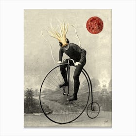 Octopus On A Bicycle Canvas Print