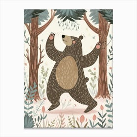 Sloth Bear Dancing In The Woods Storybook Illustration 8 Canvas Print