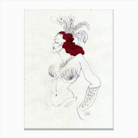 Hand pencil drawing of burlesque woman 1 Canvas Print