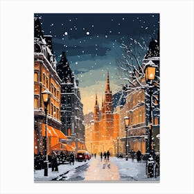 Winter Travel Night Illustration Vienna Austria 1 Canvas Print
