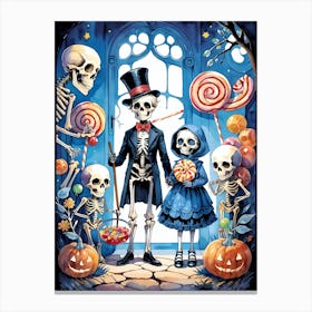 Cute Halloween Skeleton Family Painting (26) Canvas Print