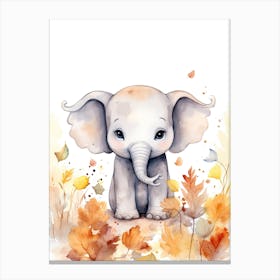 An Elephant Watercolour In Autumn Colours 0 Canvas Print