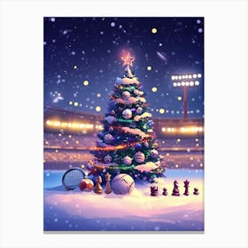 A New Year Card With A Festive Tree Decorated With Sports Equipment (Balls, Rackets, Chess Pieces) 1 Leinwandbild