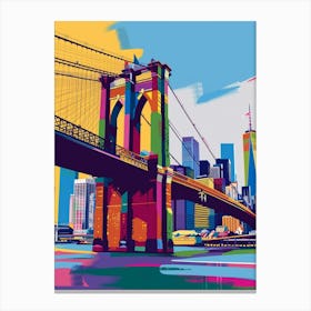 Brooklyn Bridge New York Colourful Silkscreen Illustration 4 Canvas Print