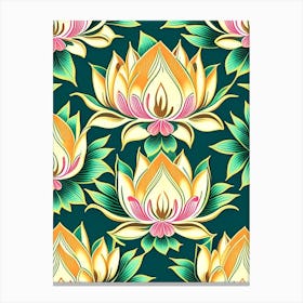 Lotus Flower Repeat Pattern Retro Illustration 2 Canvas Print